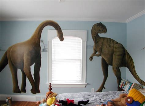 Kids Bedrooms With Dinosaur Themed Wall Art And Murals Dinosaur Theme