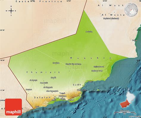 Physical Map Of Dhofar Satellite Outside