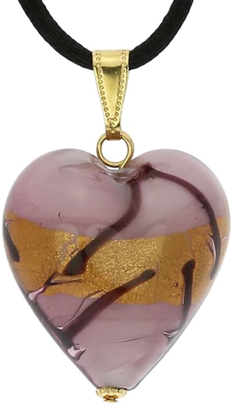Glassofvenice Murano Glass Heart Pendant Lavender Gold Bigamart