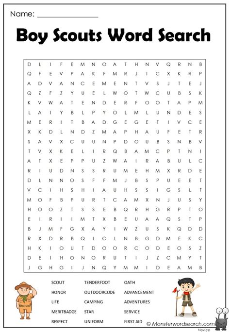 Boy Scouts Word Search Monster Word Search