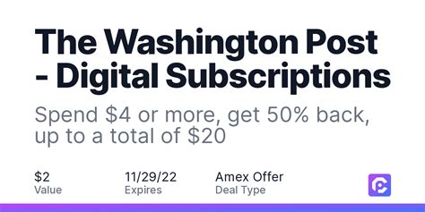 The Washington Post Digital Subscriptions Spend 4 Or More Get 50