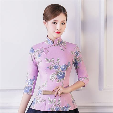 2019 Spring Summer Womens Shirt Vintage Chinese Style Tops Mandarin