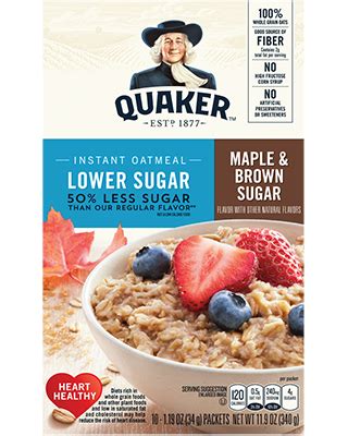 Quaker nutrition info & calories updated apr 2021. Lower Sugar Instant Oatmeal: Maple & Brown Sugar | Quaker Oats