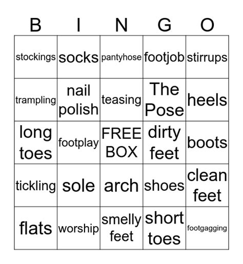 Foot Fetish Bingo Card