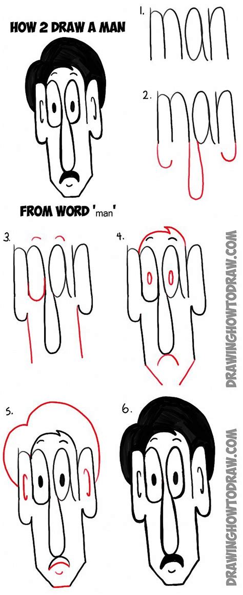 How To Draw Cartoon Man From The Word Man Simple Step By Step Drawing