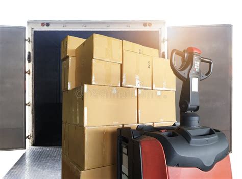 Cargo Boxes Shipment Freight Truck Delivery Service Electric Forklift Pallet Jack Unloading
