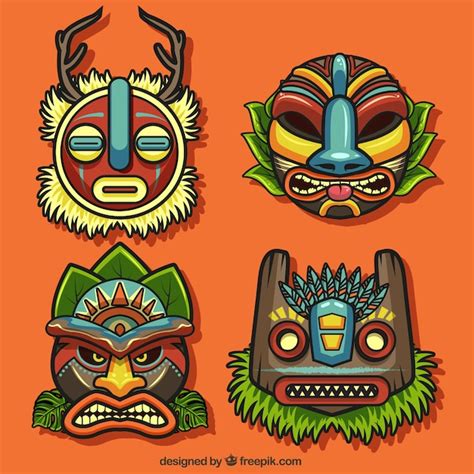 Colección étnica De Máscaras Tiki Descargar Vectores Gratis
