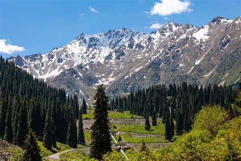 Serpentine Road To The Big Almaty Lake Hills In The Zailiyskiy Alatau