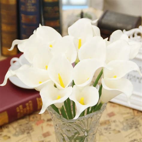 free shipping 10pcs lot heads artificial latex flower bouquet calla lily real touch home bridal