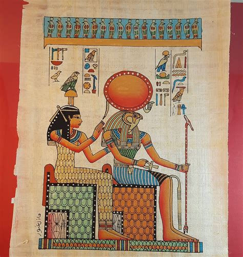 Egyptian God Ra Harakhti With Queen Cleopatra Papyrus Painting Etsy