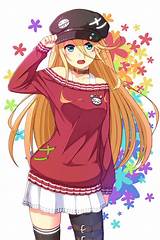And hair color is among the first and foremost, especially when dealing with female characters. Anime Girl with orange/blonde hair, blue eyes, red sleeved shirt, white skirt, choker, flowers ...