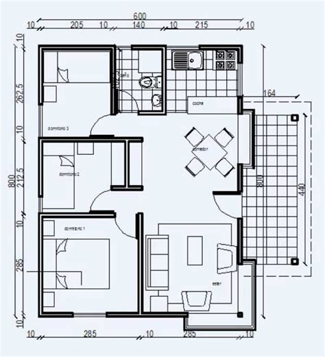 Plano De Casa De 52 M2 Construida En Madera De 3 Dormitorios