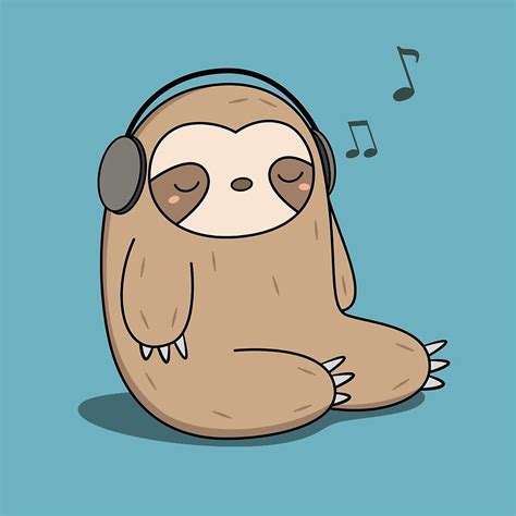 Kawaii Cute Sloth Listening To Music By Wordsberry Redbubble