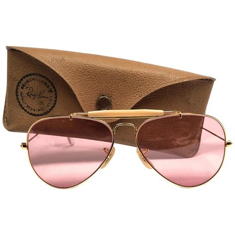 Ray Ban Vintage Aviator Gold Rose Lenses 58mm B L Sunglasses 1970s