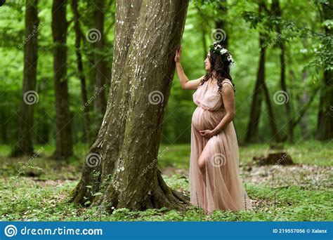 Hermosa Mujer Embarazada Latina En El Bosque Foto De Archivo Imagen
