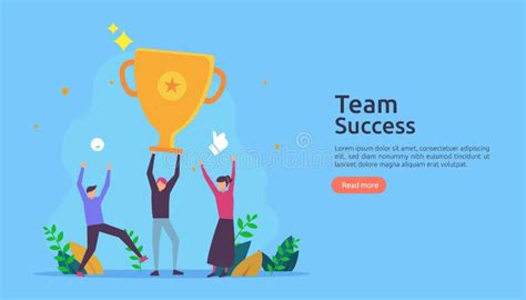 Team Success With Trophy Cup Winning Teamwork Concept Stock Vector