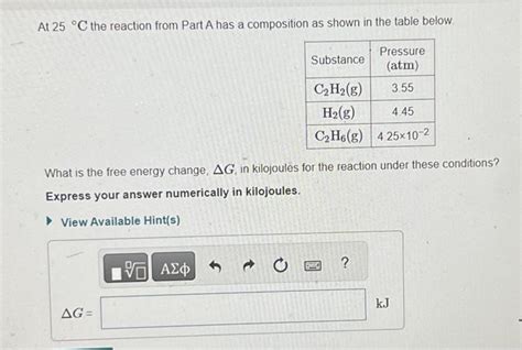 Solved At 25∘c The Reaction From Part A Has A Composition As