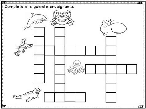 Crucigrama De Animales Y Criaturas Marinas En Español