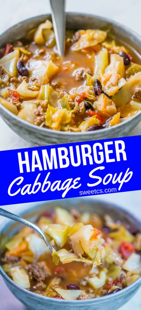 This hamburger cabbage soup kind of reminds me of bierocks a little, with the cabbage and ground beef combination. One Pot Hamburger Cabbage Soup - Sweet C's Designs