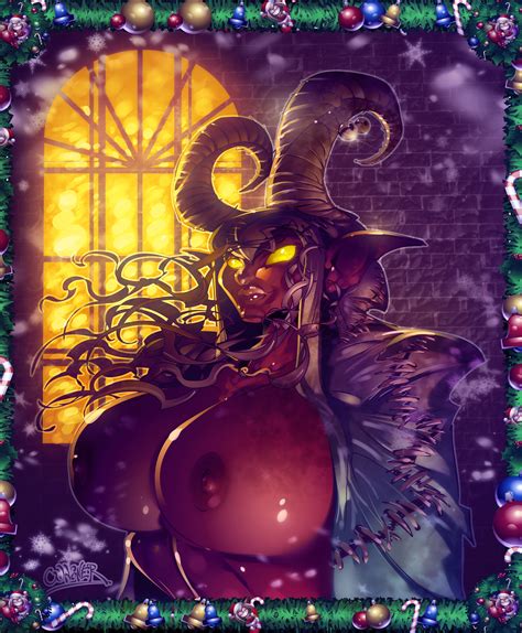 Rule 34 Breasts Christmas Coat Demon Girl Demon Horns Female Horns