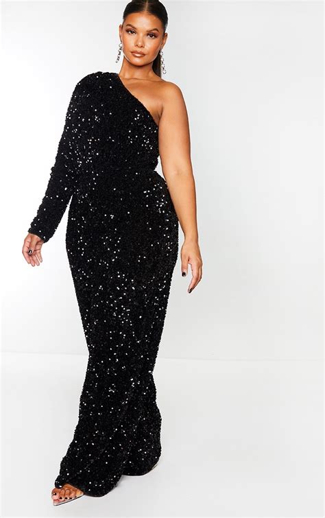 Plus Black Velvet Sequin Wide Leg Jumpsuit Prettylittlething Qa