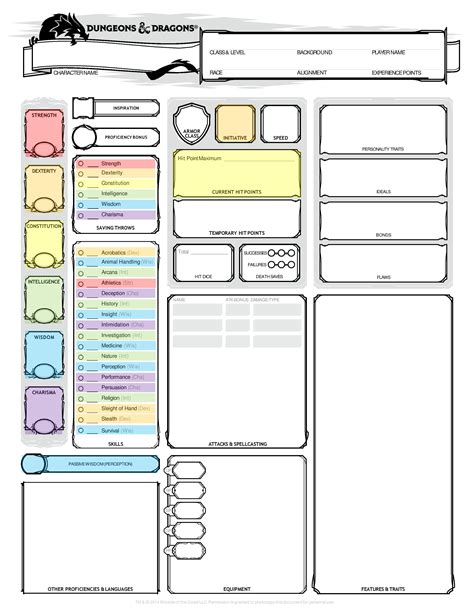 You can find a blank character sheet on page if you printed out the character sheet and/or rules, you might also want a pencil as we go through this. Color Coded Character Sheet : DnD
