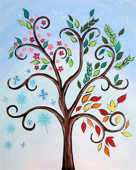 Tree In 4 Seasons Tree Painting Canvas Seasons Art Tree Painting