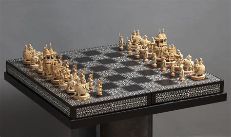 Chess Set With Carved Ivory Pieces India Around 1850 2600x1550 R