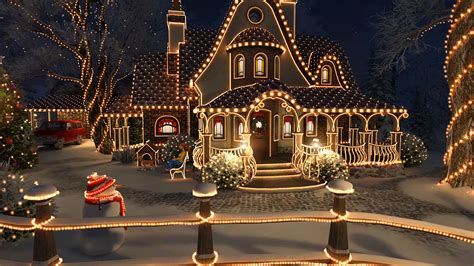 Christmas Cottage 3d Screensaver Garlands Snowmen And A Christmas
