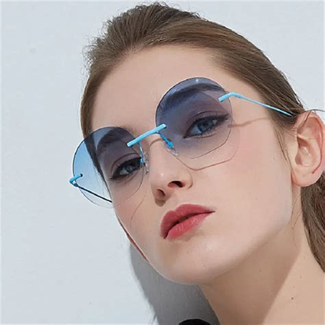 Fashion Round Sunglasses Women Retro Metal Rimless Sun Glasses Brand