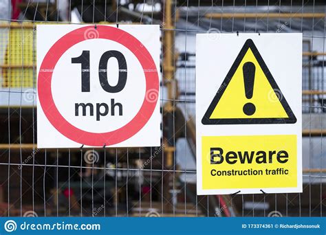 Beware Site Traffic Construction Site Keep Out 10 Mph Stock Image