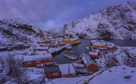 Winter Morning In Fishing Village Of Reine Moskenes Lofoten