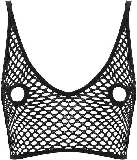 Ranrann Crop Top Sexy Femme Fishnet D Bardeur Transparent Et Haut