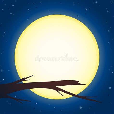 Branch Of A Tree Silhouetted Against A Full Moon Stock Vector