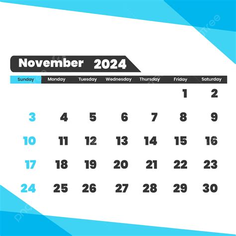 Calendário Mensal De Novembro De 2024 Com Fundo Transparente Vetor Png
