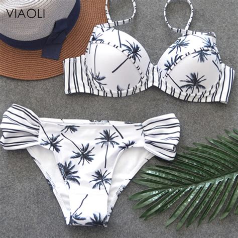 viaoli sexy brazilian bikini set swimwear women swimsuit bathing suit cami palm leaf print
