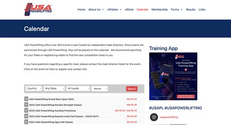 Responsive Redesign: USA Powerlifting Calendar/Events Page