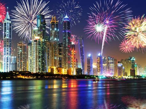 Happy New Year Dubai 2016 Fireworks Midnight Lights Over