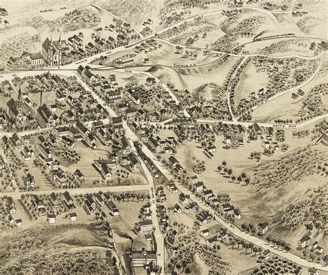 Bethel Connecticut In 1879 Birds Eye View Map Aerial Panorama