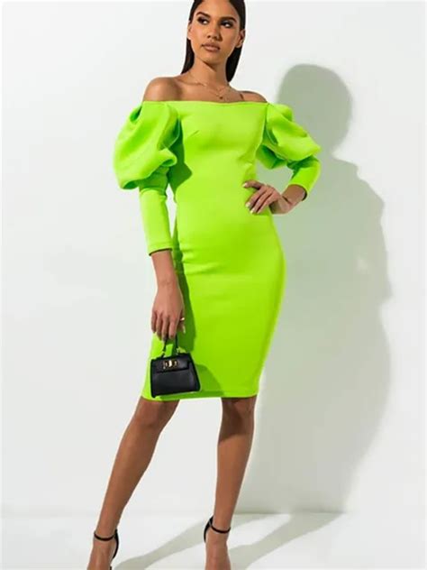 Neon Lime Green Party Dress 2019 Bodycon Tight Dresses Woman Party