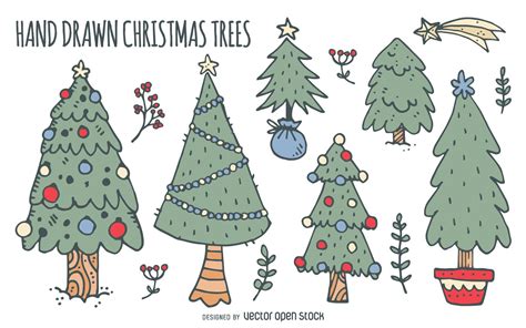 Collection Of Christmas Trees Doodles Each Tree Is Different Some