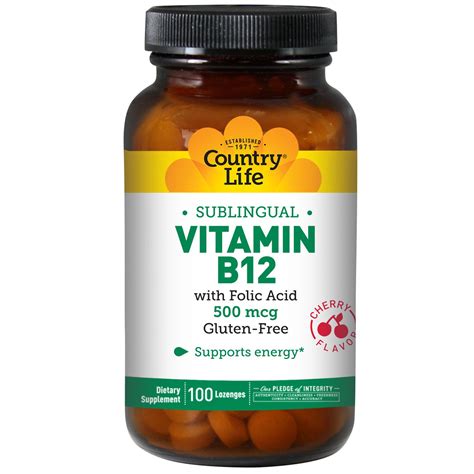 Country Life Vitamin B12 Sublingual Cherry Flavor 500 Mcg 100