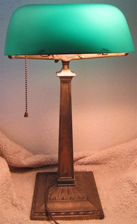 Original Antique Emeralite Bankers Desk Lamp Emerald Glass Shade