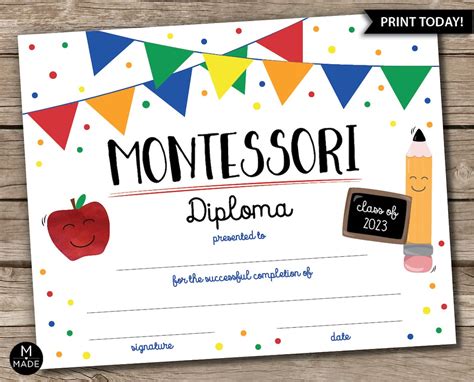 Montessori Diploma Montessori Certificate School Printables Etsy
