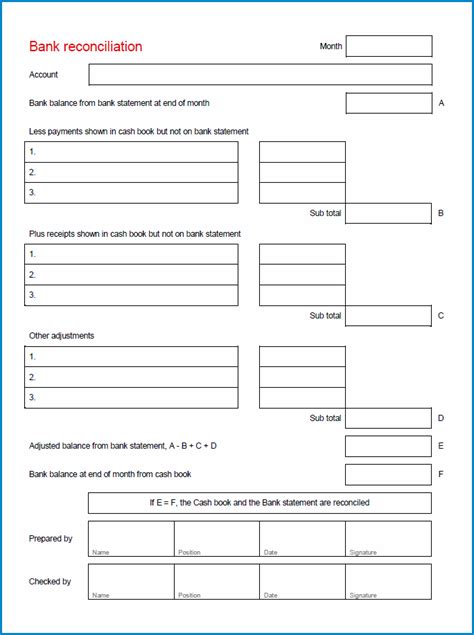 √ Free Printable Bank Reconciliation Form