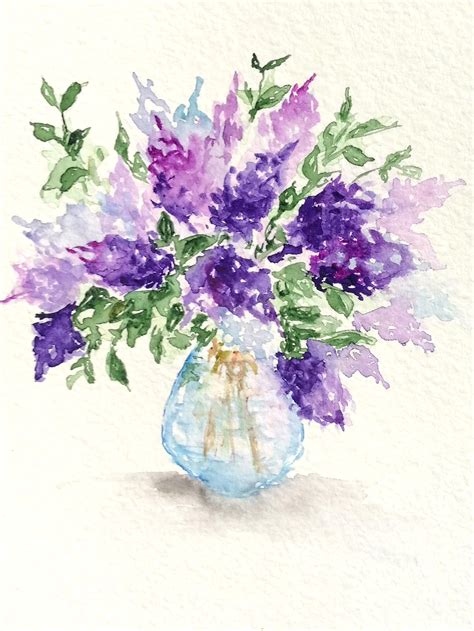 Lilac In The Vase ~ Hand Painted Watercolor Greeting Card ~ Floral