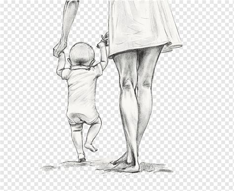Woman Holding Babys Hands Sketch Mother Drawing Child Sketch Mother