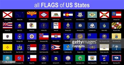 All 50 Us State Flags Alphabetically Icon Set Vector Illustration High