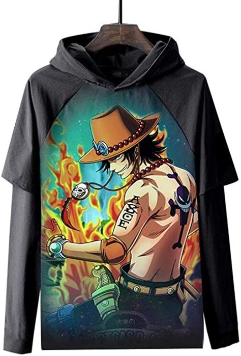 Hoodiesanime One Piece Portgas D Ace Casual Men Pullover Hoodie Long