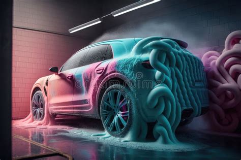 Car Wash With Colored Foam Ai Generated Stock Illustration